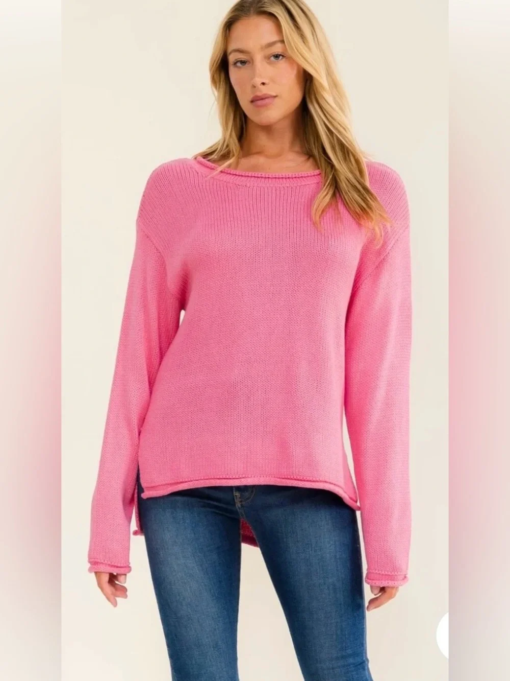 Pink High‑Low Knit Sweater NWT | XL • Soft Acrylic • Long Sleeve Pullover